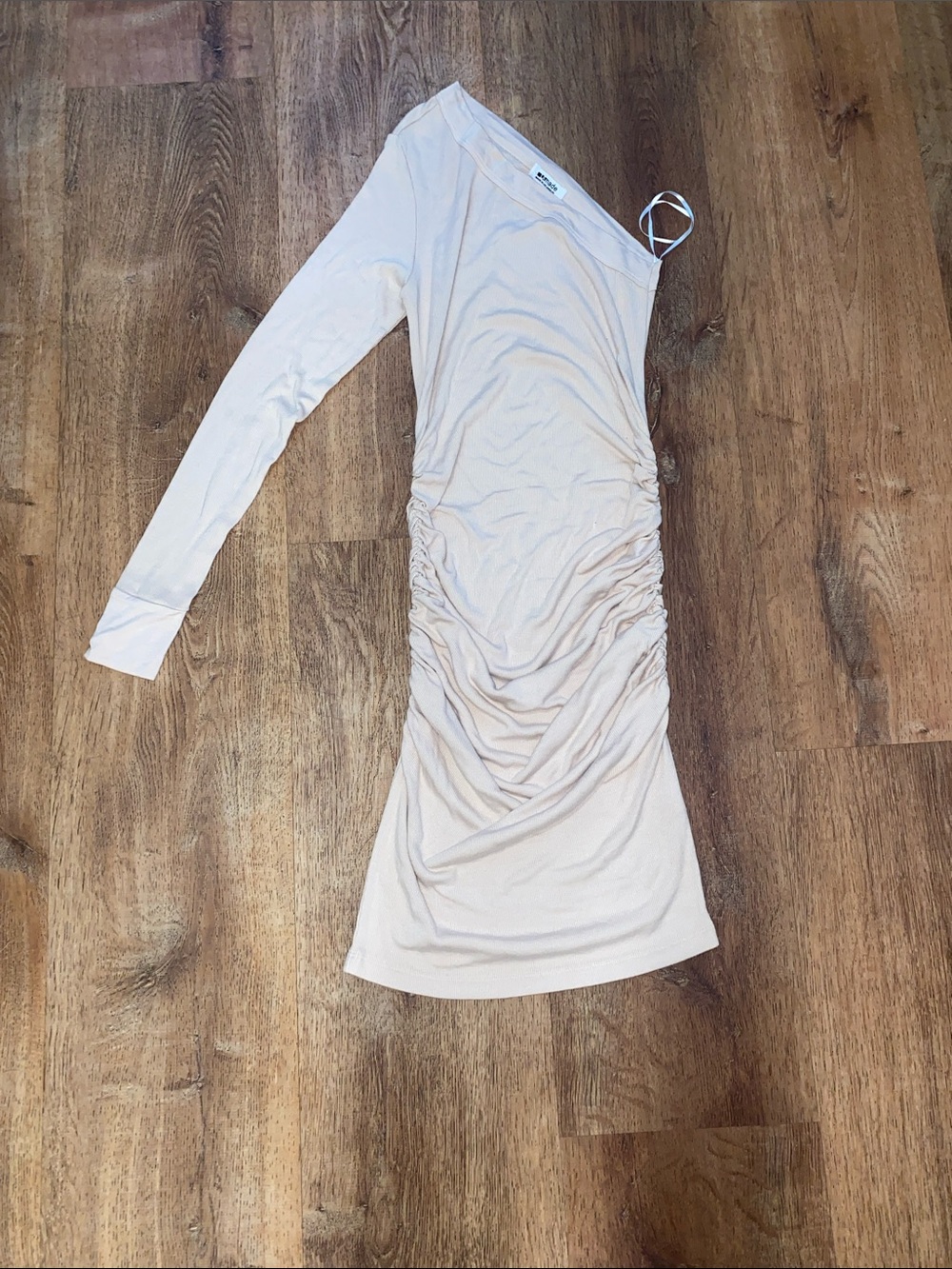 LA Made One-Shoulder Ruched Long Sleeve Dress - Cream
